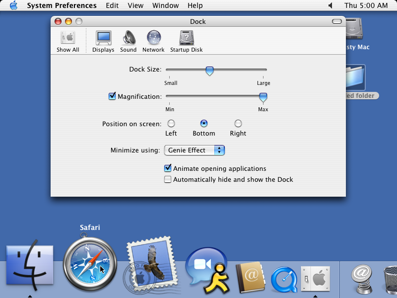 MacOS X 10.3.4 Dock Zoom