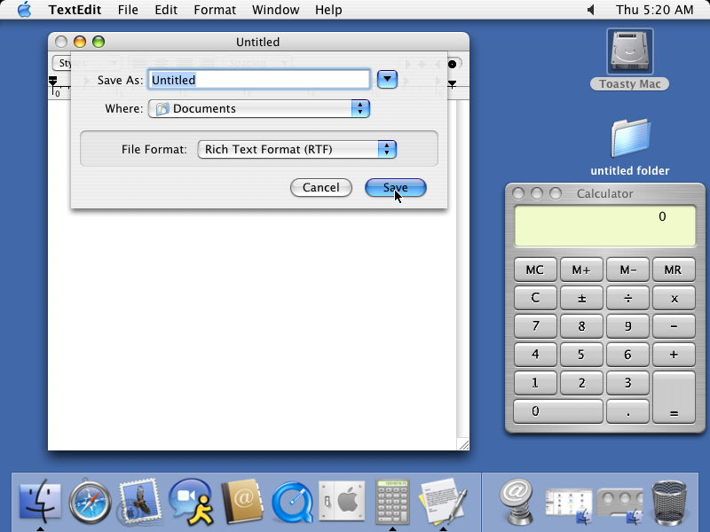 MacOS X 10.3.4 Save As