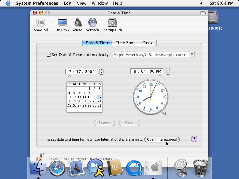 MacOS X 10.3.4 Time
