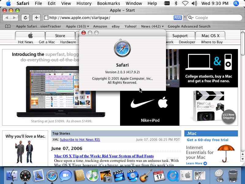 Mac OS X 10.4.6 Safari